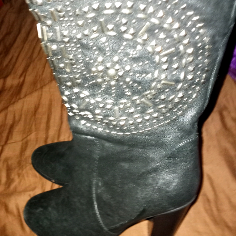 Aldo black leather high boots with studs